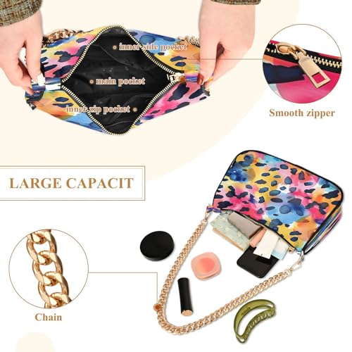 Shoulder Bags for Women Watercolor Leopard Print Hobo Tote Handbag Small Clutch Purse with Zipper Closure4