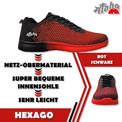 Bowling-Schuhe, Aloha HexaGo, Damen und Herren, für Rechts- und Linkshänder Schuhgröße 35-49 (Rot/Schwarz, Numeric_46)