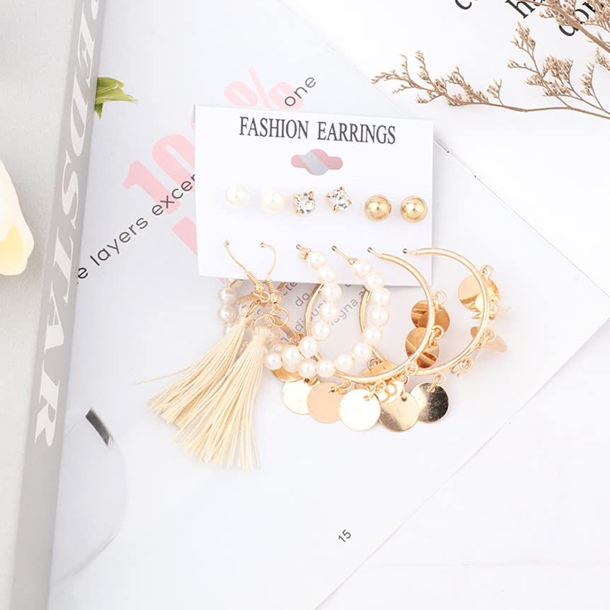 Image of ANNACREATIONS Stylish combo of pearl stud hoop earrings set for Women Girls