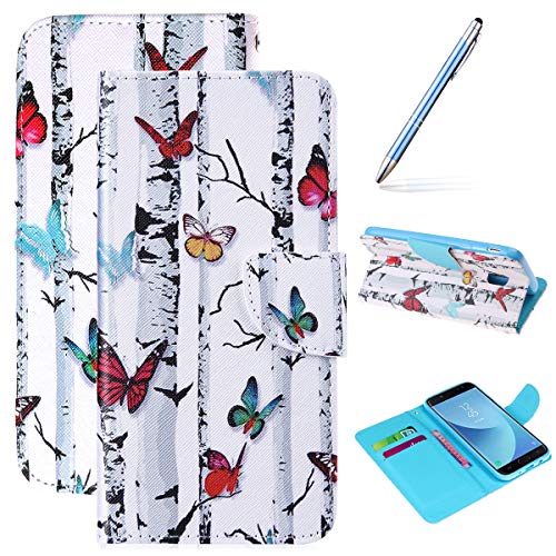 Robinsoni Case Compatible with Samsung Galaxy J530 PU Leather Phone Case Folio Flip Wallet Cover with Kickstand Book Style Cover Magnetic Closure Notebook Cover Wallet Phone Case Colorful Butterflies