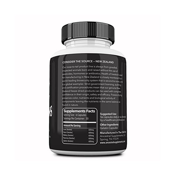 Ancestral-Supplements-Grass-Fed-Beef-Organs-Desiccated--Liver-Heart-Kidney-Pancreas-Spleen-180-Capsules Ancestral Supplements Grass Fed Beef Organ Supplement, Supports Whole Body Wellness with Proprietary Blend of Liver, Heart, Kidney, Pancreas, Spleen, Freeze-Dried Beef, Non-GMO, 180 Capsules