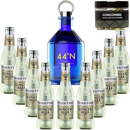 Pack Gintonic - Gin Numero 44 + 9 Fever Tree Ginger Beer Water - (50cl + 9 * 20cl) + Pot de 50 tranches de Concombre…