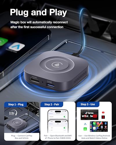 Image of Magic Box 2026 Wireless CarPlay Adapter, AI Box Android Auto Supports Strea-ming Video for TikTok /YouTube, USB for Offline Media, Screen Mirroring Car Adapter for Factory Wired Car Play