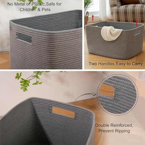 Image of OIAHOMY 96L XXXLarge Woven Rectangle Blanket Basket Living Room Dark Grey