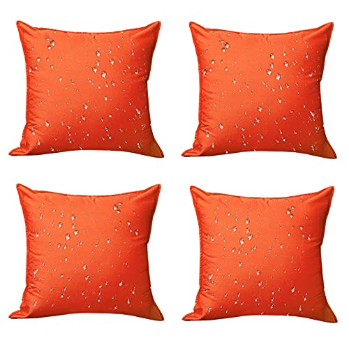 SOFJAGETQ Pack of 4 Summer Outdoor Throw Pillow Covers, Orange Waterproof Decorative Square Cushion Covers Water Resistant Pillowcase Shell for Patio Couch, Tent, Swimming Pool,18