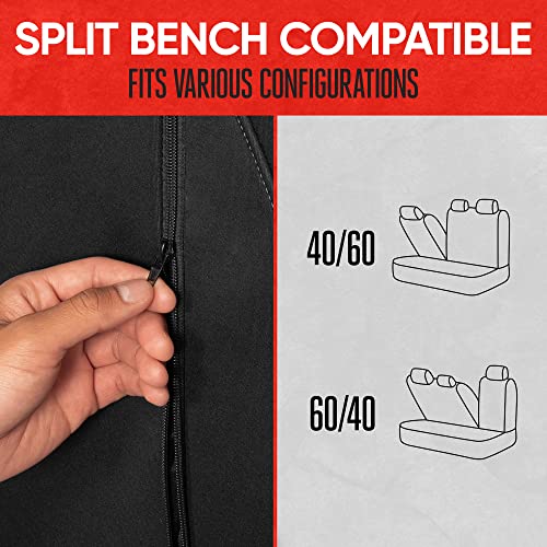Image of Motor Trend AquaShield Waterproof Gray Rear Split Bench Seat Covers for Trucks Rear Seat Cover Only - Black Car Seat Covers, Back Seat Cover Only - Durable Neoprene Spill Resistant for Kids & Dogs