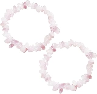 Lot de 2 bracelets élastiques en quartz rose, pierre naturelle rose, bijoux pour filles, bracelet irrégulier, bracelet en gravier