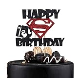 Sunny ZX Happy Birthday Cake Topper Superman Theme Cake Decor for baby Children boys and girls Shower Birthday Party Decorations（blck）