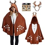 Déguisement Renne Femme, Costume de Cerf Carnaval Adulte, Serre-Tête Renne, Tatouages de Visage, Déguisement Animaux Cosplay, Carnaval, Noël, Halloween, Taille Unique