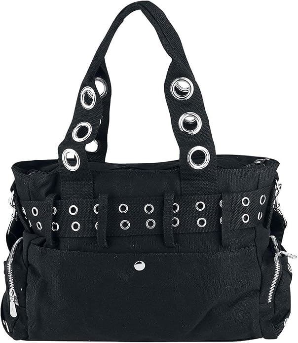 Lost Queen Goth Punk Rock Black Handbag with Handcuff Skull Charm - Image 3
