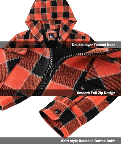 Image of V VALANCH Men's Flannel Shirt Jacket with Hood Fleece Lined Plaid Jacket Zip Up Winter Warm Coat