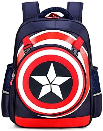 TIMSOPHIA Boy's School America Captain Backpack, 3D Super Hero Bags Comic Fans Waterproof Student Backpack with Detachable Shield Bag(Dblue,S)
