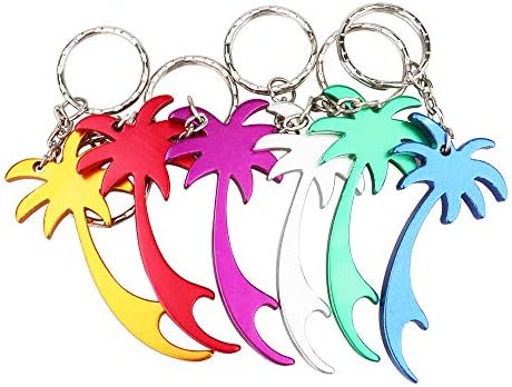 Swatom Palm Tree Bottle Opener with Keychain Key Tag Chain Ring Accessories (6, Random Color)