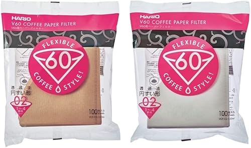 Hario Filtros de papel para gotero 02 blanco y natural, juego de 100 hojas cada uno