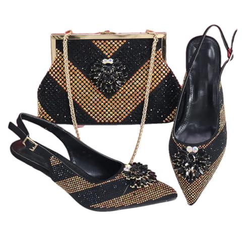 Ensemble chaussures et sac noir strass soirée chic pour mariage