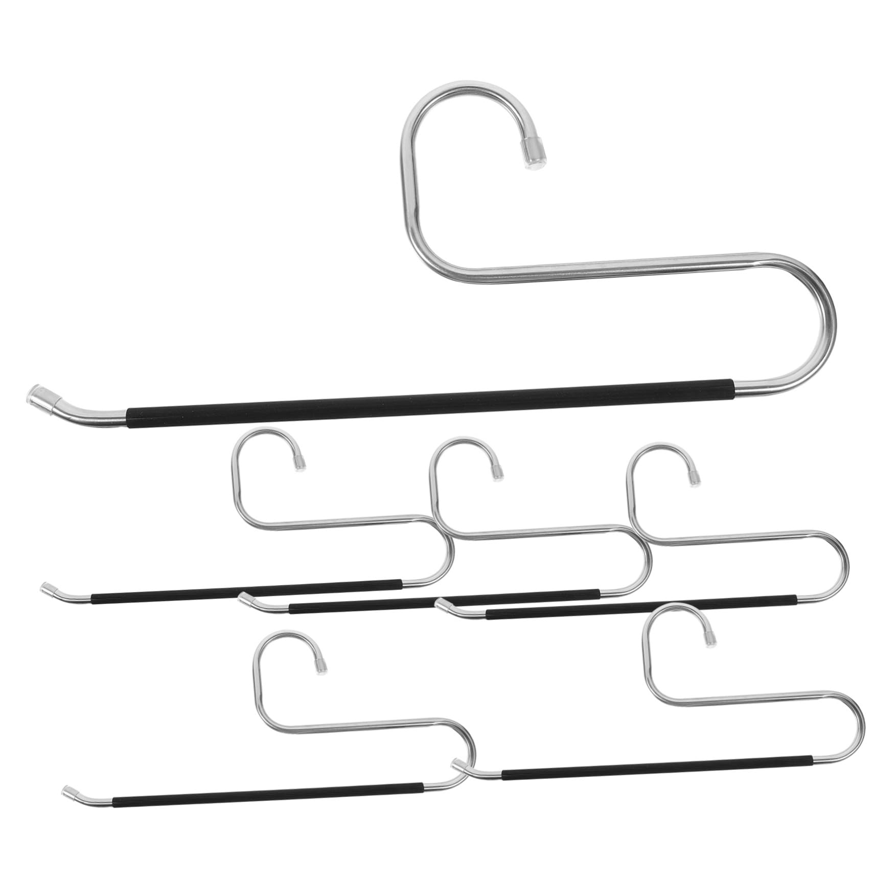 Cabilock Space-Saving Pants Hangers Set 6pcs Black Stainless Steel Open-Ended Non-Slip Universal for Wardrobe Closet