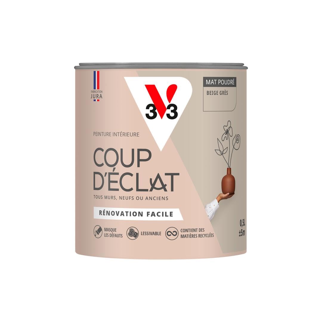 V33 Peinture murale intérieure Coup d'Éclat® Beige grès Mat Poudré 0,​5L