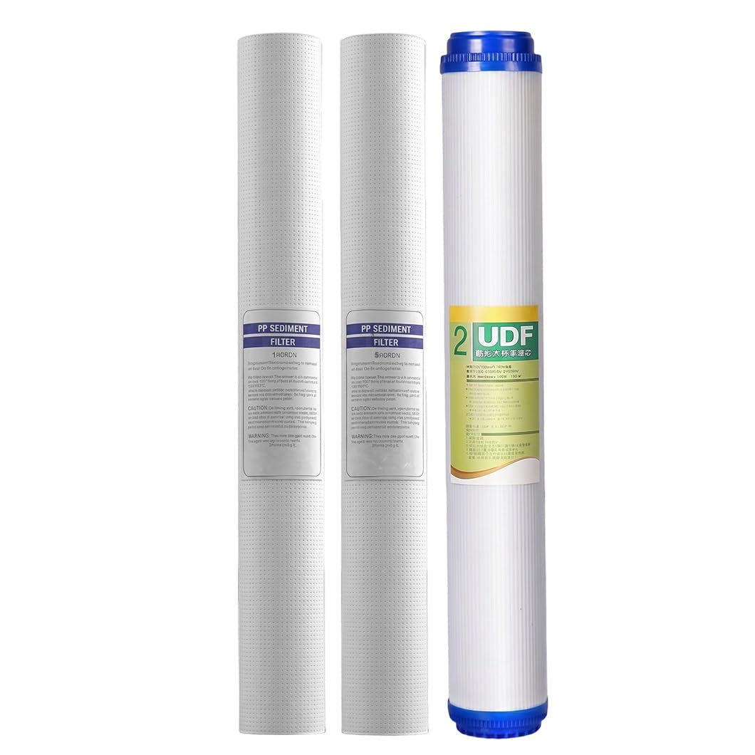 1 Set Ricambio dell'Acqua Tutta casa Tre stadi 20in,1 Filtro sedimentatore PP 1 Micron,1 Filtro sedimentatore PP 5 Micron 1 Filtro UDF,Compatibile con alloggiamenti 20in