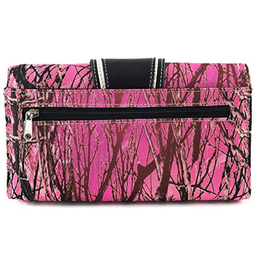 Zelris Camouflage Shine Glow Floral Rose Buckle Women Crossbody Trifold Wallet4