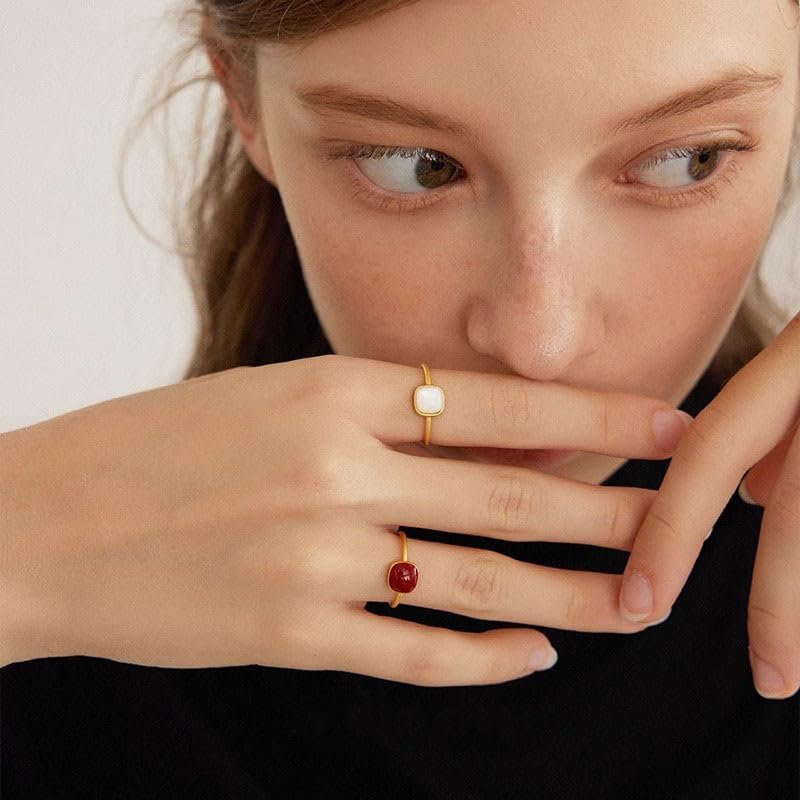 Square Stackable Ring Vintage French Drip Enamel Ring 18K Yellow Gold Plated Sterling Silver for Women Adjustable Open-Style Design - Image 4