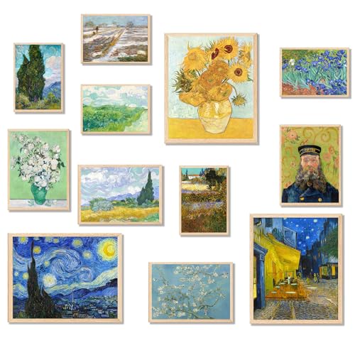 KBKBART Vintage Eclectic Wall Art Prints Set of 12, Abstract Eclectic Wall Decor Van Gogh Maximalist Famous Artist Painting Pictures, Trendy Maximalism Poster for Aesthetic, Unframed