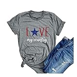 Anbech Love My Country Shirt Women Summer Top Crew Neck 4th of July American Graphic Tees Size M...