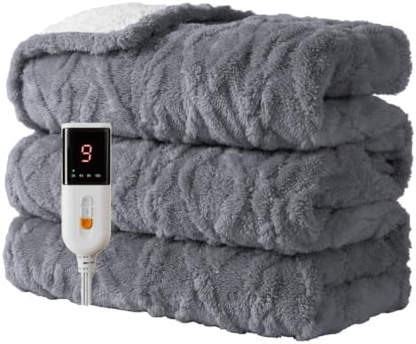 Couverture Chauffante 130x160cm, Couverture Douce Lavable,Gris
