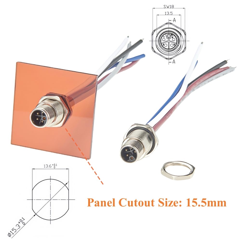 M12 B Code Câble Femelle à 5 Broches Pour Montage Sur Panneau Avant IP67 M12 Connecteur D'alimentation Avec Fils Pré-assemblés Châssis De Câble électrique Réceptacle De Capteur Pour NMEA2000 CAN Bus