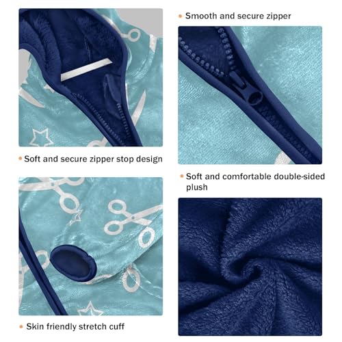 Scissors and Stars on Blue Toddler Fleece Jacket Girl Boys Hooded Fleece Jacket Coat Warm Outwear Zip-up 3-10T3