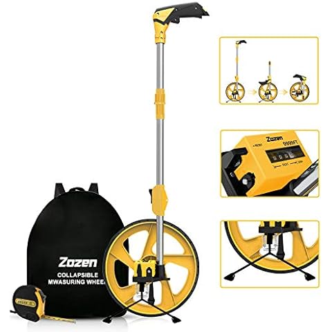 Zozen Distance Measuring Wheel in Feet and Inches, Collapsible Measure Wheel - Imperial Industrial with Big Kickstand to Keep Stand, Include Backpack and Tape Ruler, Adapt to Various Roads. Cover