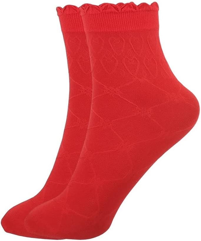 Adhvik 1 Pair Red Color Cotton Thumb Cut Patterned I Love You Ankle Length Socks for Women's and Girl's