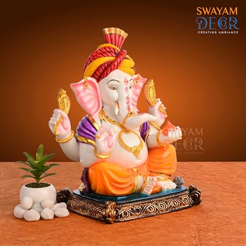 Image of Polyresin Marble Ganesh Ji Idol | Auspicious Lord Ganesha Statue for Living Room Home Decor Statue (15 Inch)