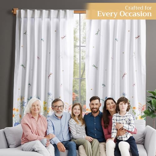 Image of Maison d' Hermine Curtains for Living Room 100% Cotton 124 inch Length One Panel Light Filtering Curtains for Bedroom Windows with Rod and Loop Pockets Drapes (Fleurs De Mai, 50 inch W x 124 inch L)