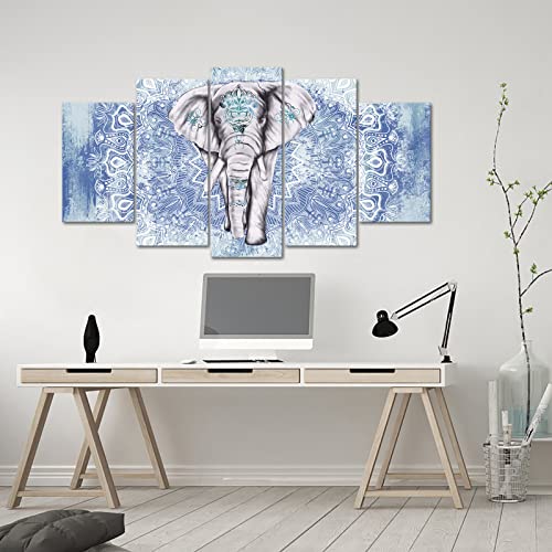 Rnnjoile Mandala Elephant Wall Decor Boho Elephant Picture Prints On Canvas Blue And Grey Elephant Painting For Living Room Bedroom Large #TOP2