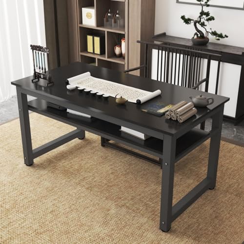 Bxzzuisパソコンデスク 勉強机 ワークデスク 書道テーブル PC作業台 棚付き マニキュア台 在宅勤務 おしゃれ 寝室 オフィス用デスク作業台 PC机 在宅勤務 仕事用 組立簡単 (80x50cm,黒板 + ブラック脚)