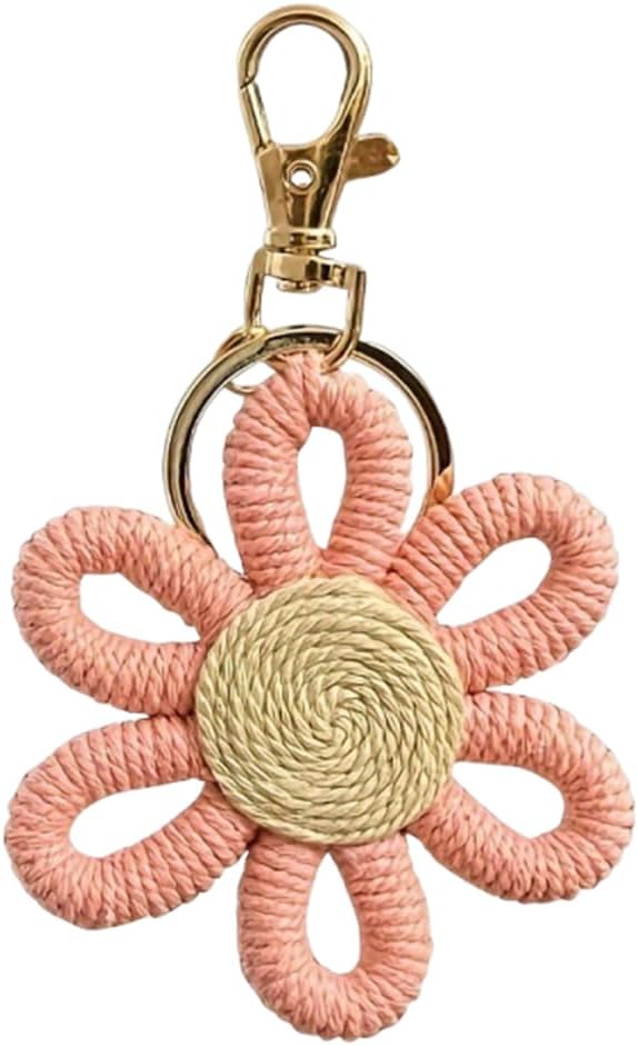 Bohemian Woven Flower Keychain for Women, Handmade Floral Key Ring Backpack & Handbag Accessory Beach Style image 2
