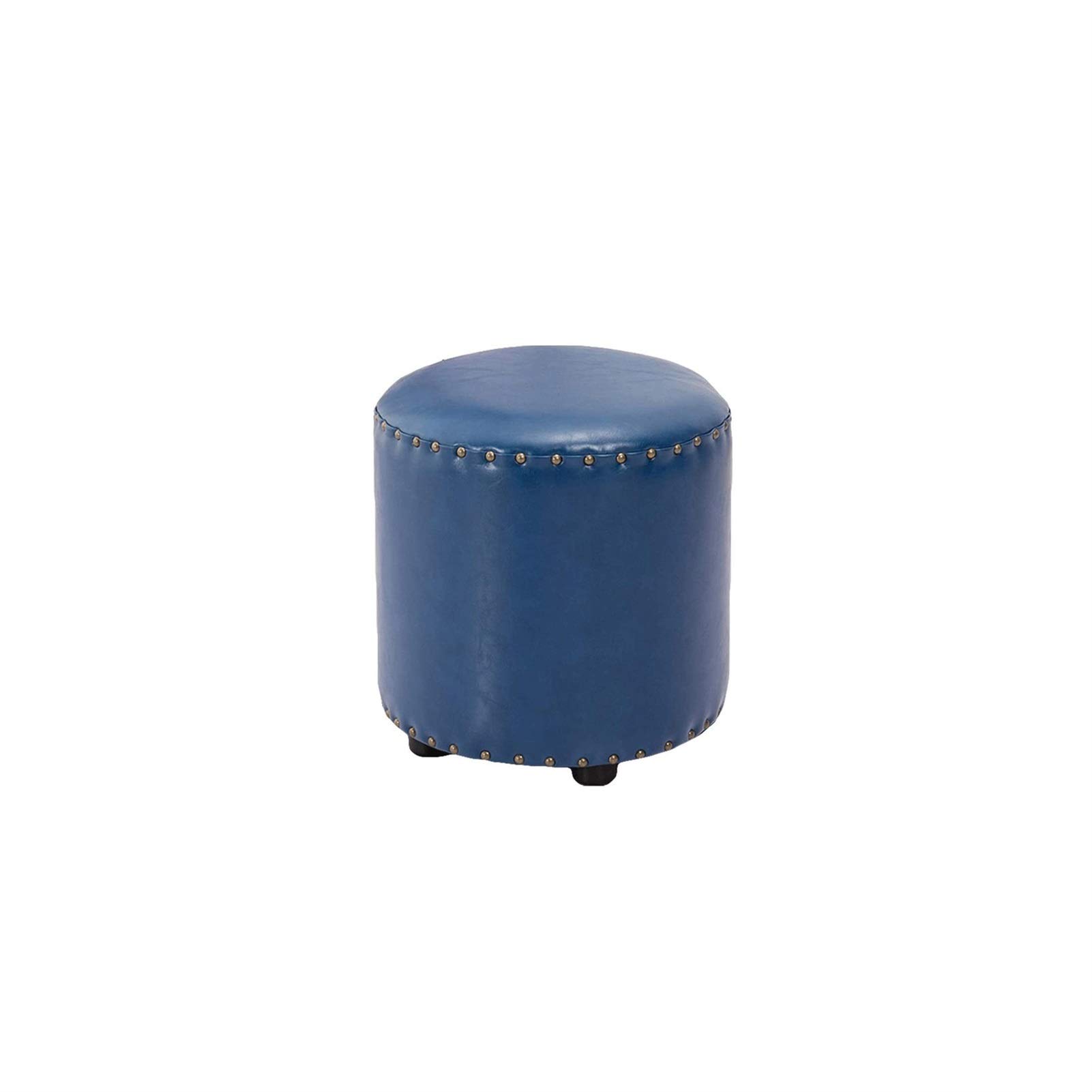 Tabouret en cuir bleu rond pour salon, chambre et table basse 35cm