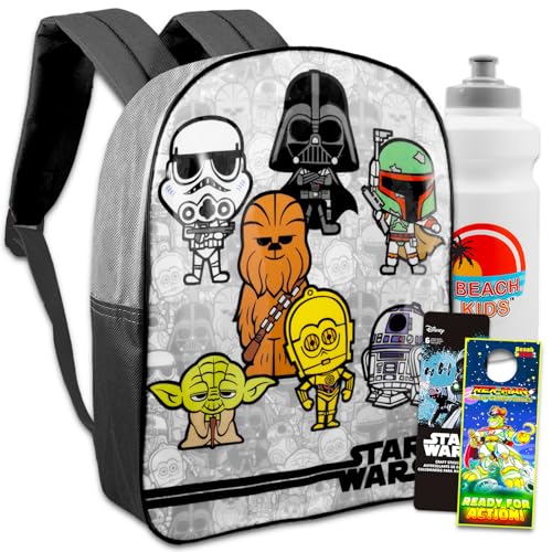 Star Wars Mochila infantil – Pacote com mochila Star Wars de 38 cm, garrafa de água, adesivos e mais | Conjunto de mochila Star Wars, Star Wars Mochila para crianças, Star Wars Backpack Set