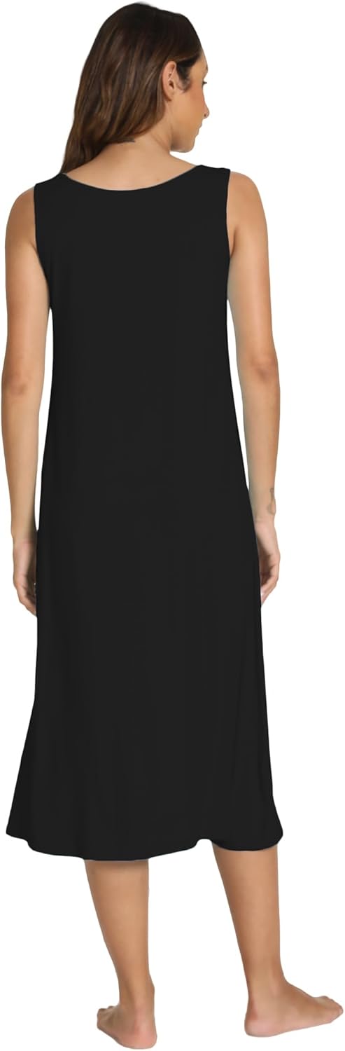 GYS Sleeveless Nightgowns for Women Soft Bamboo Viscose Night Shirts Tank Sleepwear with Pockets Long Sleep Dress - Image 2
