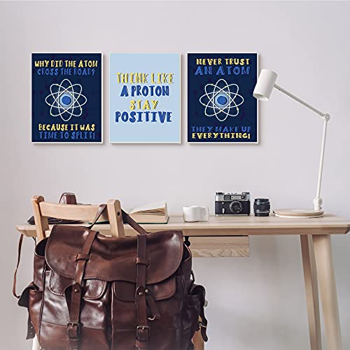Image of 'Atom Cross The Road Scientific Humor Blue'| 3pc Wall Plaque Art Set | Stupell Industries | 13 x 19 Inches, Easy to Hang and Sturdy, Made in USA, by Lil' Rue