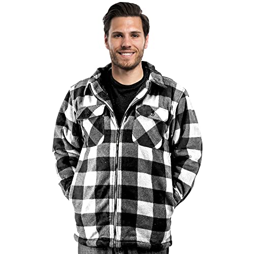 TrailCrest Men's Heavy Fleece Sherpa Lined Shirt Jacket, Warm Full Zip Outdoorsman Buffalo Plaid