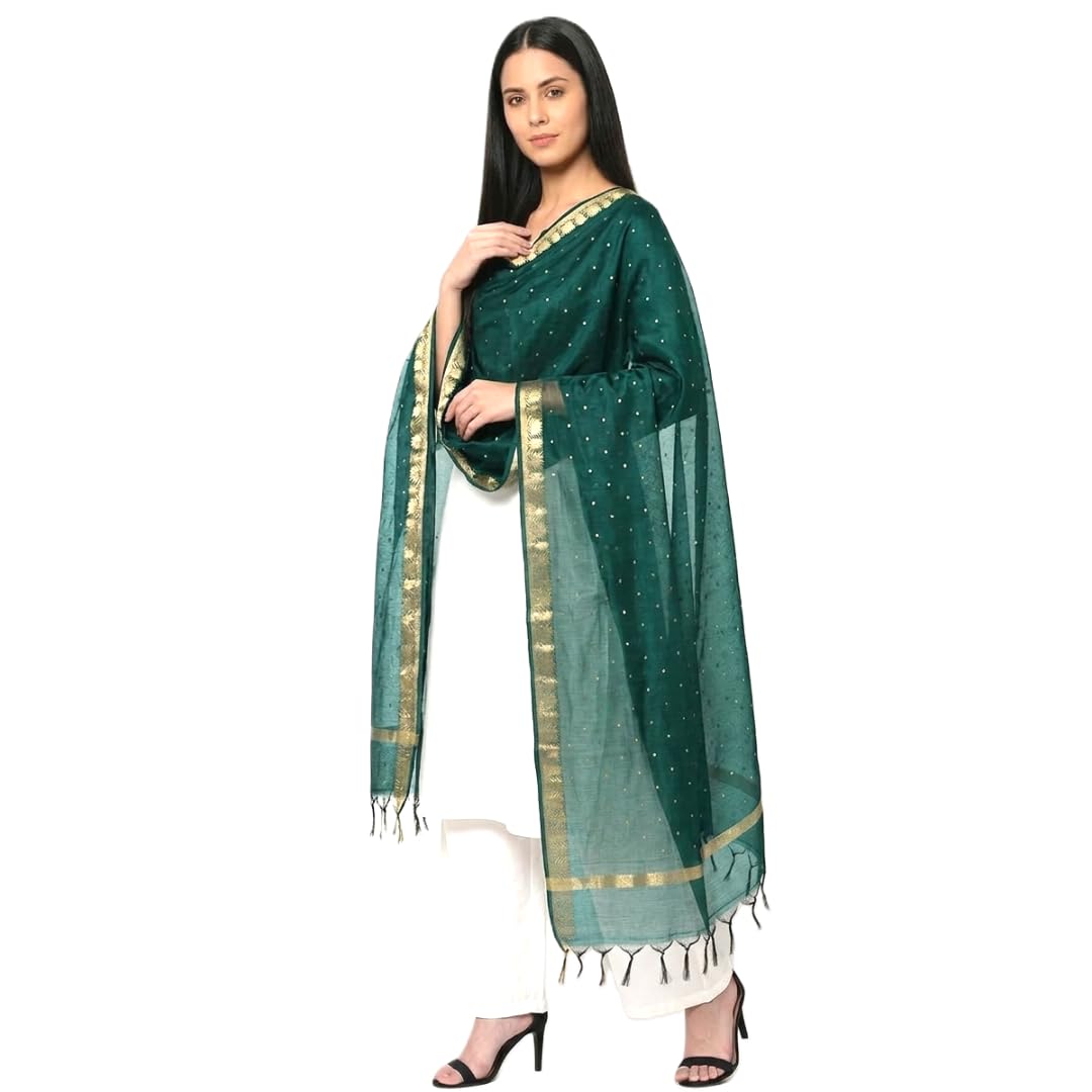 EUPHORIA Handwoven Banarasi Silk Dupatta with Golden Zari Work for Women | Traditional Indian Ethnic Dupatta for Weddings and Festivals (Dot)-image-17