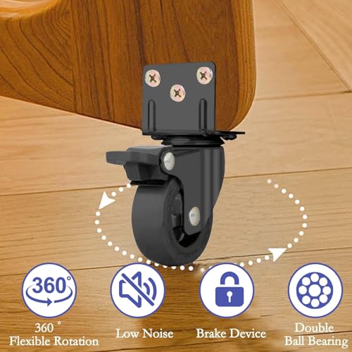 4er Set Möbelrollen mit Bremse,Rollen Schwerlast 32mm,L-Förmige Rollen für Möbel,Tragkraft 20kg pro Lenkrollen,Keine Spuren & Leise,Lenkrollen ausTPR, Möbelroller, Möbelroller, Transportrollen