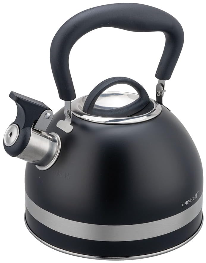 Kinghoff KH-1858 - Hervidor de agua (1,8 L, acero inoxidable, inducción, pequeño hervidor de flauta, con mango plegable, hervidor de agua para todas las placas de cocción, hervidor de agua para todas