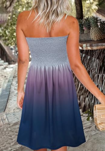 Zyyfly Tube Top Dress Women Summer Beach Coverup Stretch Smocked Strapless Dress4