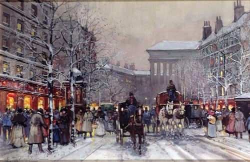 Impression d'art mural scène d'hiver parisienne poster vintage Eugène Galien Laloue 60x90