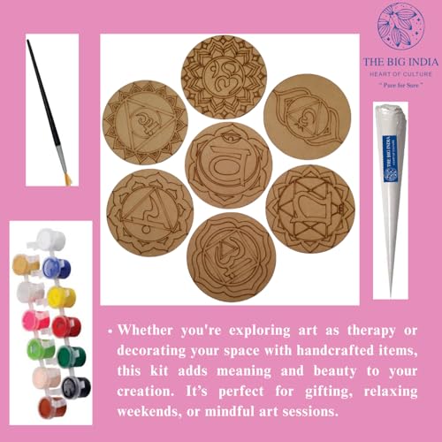 Image of Mandala Tea Coaster | Set of 6 | DIY Painting Craft for Adults & Kids | 7 Chakra Premarked Round Tea Coaster Kit