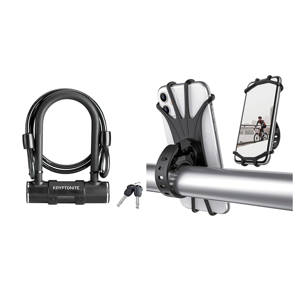 Kryptonite Bike U-Lock with Braided Steel Cable and ORIbox Bike Phone Mount