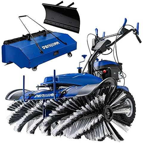 DENQBAR Benzin Kehrmaschine DQ-KM1000E 3in1 100 cm Kehrbreite Elektrostart (E-Start) Gangwahl inklusive Schneeschieber und Kehrgutsammelbehälter Cover
