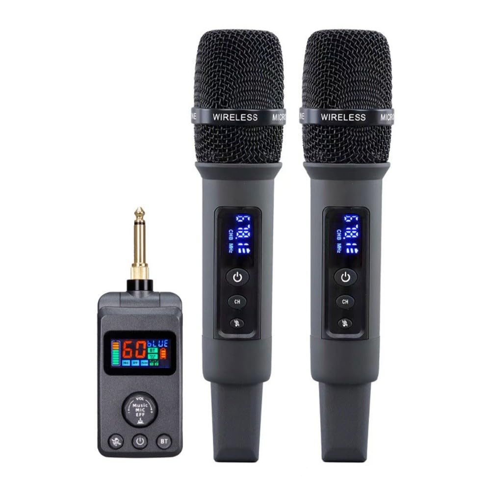 Set di microfoni wireless per karaoke con dsp anti-fischio, microfono in lega di alluminio per feste a casa, spettacoli sul palco, confezione da 2, grigio